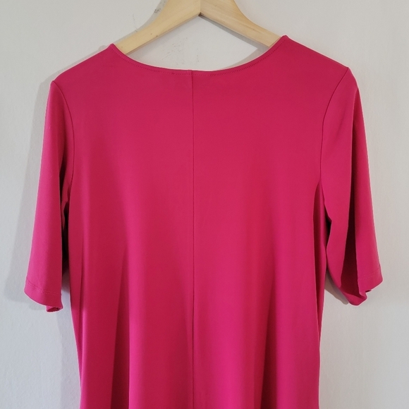 SUSAN GRAVER Red averse Knit Midi Dress Sz MT Short Sleeve Crewneck Pocket - Picture 6 of 10